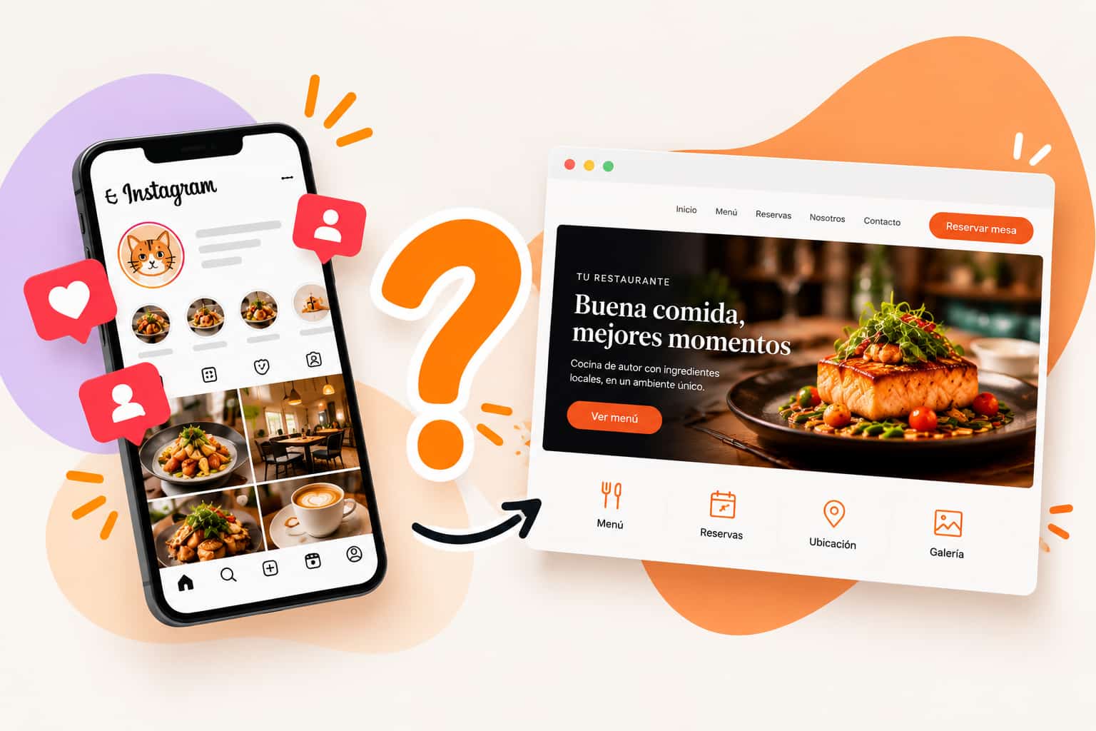 Vista previa de una página web para un negocio que también usa Instagram